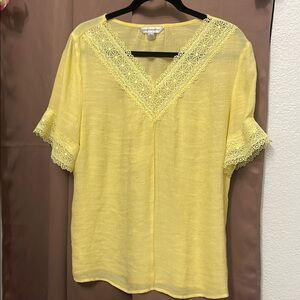 Yellow Lace Trim Women's Top